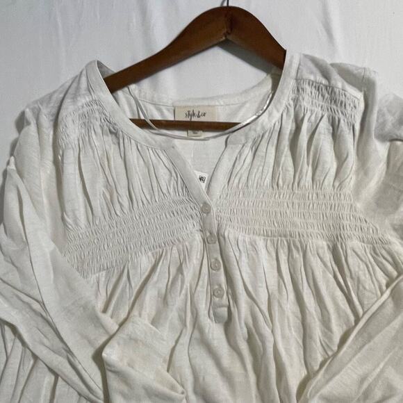 Style & Co NWT Knit Shirt Women's Size Large Henley  Smocked Cotton Blend - Picture 8 of 13
